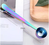 HULIANFU Two-in-one Stainless Steel Coffee Spoon Sealing Clip Kitchen Gold Accessories Recipient Cafe Expresso Cucharilla Decoration