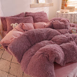 HULIANFU Nordic Pure Color Plush Duvet Cover Set with Sheet Pillow Covers Furry Winter Warm Kawaii Bedding Set Luxury Single Bed Sets