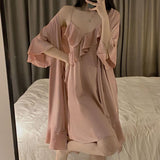 hulianfu Twinset White Robe Set Bride Sexy Kimono Bathrobe Gown Suit Sleepwear Nightgown Spring Summer Silky Satin Home Dress Lounge Wear