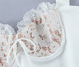 Hulianfu Spring Summer New Sexy Casual Lace Stitching Wavy Collar Halter Straps Bag Hip A-Line Short Mini Dress Women