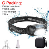 HULIANFU Mini Rechargeable  Headlamp Body Motion  Headlight Camping Flashlight Head Light Torch Lamp With USB