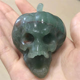 HULIANFU Natural Green Aventurine Pumpkin Skull Crystal Carving Healing Halloween Ornaments Gift Reiki Home Decoration 1pcs