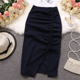 Hulianfu Women Solid Drawstring Sheath Skirts Elastic High Waist Female Fashion Bodycon Irregular Midi Pencil Skirts