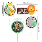 HULIANFU Wild Jungle Party Cake Topper Kids Happy Birthday  Animal Cake Flag Boy Birthday Party Decoration Children Forest Party Supplies