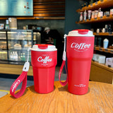 HULIANFU New Fashion 420ml/620ml Double Stainless Steel Coffee Mug Wtih Rope Portable Car Thermos Mug Vacuum Flask Travel Tumbler