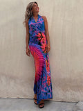 Hulianfu Sexy Backless Halter Print Long Bodycon Dress Women 2023 Summer Boho Holiday V-neck Sleevless Bodycon Dresses For Women Sundress