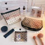 HULIANFU Mesh Cosmetic Makeup Bags Case Holder Cute Transparent Zipper Black Heart Printed Pencil Pen Case Pouch Convenient To Carry