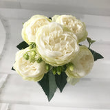 HULIANFU 2023 30cm Rose Pink Silk Peony Artificial Flowers Bouquet 5 Big Head and 4 Bud Cheap Fake Flowers for Home Wedding Decoration indoor