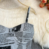 Hulianfu Women Push Up Camisole With Bra Sexy Top Women Suspender Tank Fashion Printed Newspaper Camis Female Soft Sleeveless Top