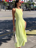 Hulianfu Knitting Split Women Dress Sexy Slim Sleeveless Hip Package Midi Dresses Female Spring Summer Fashion Solid Ladies Vestido