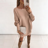 Hulianfu Sexy Off Shoulder Long Sleeve Sweater Dress Women 2022 Spring Loose Casual White Knitted Long Top Woman Mini Dresses Pull Femme