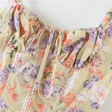 Hulianfu Spring Summer New Vintage Women Chic Lace-Up Slim Hollow Backless Slit Floral Square Collar Strap Long Midi Dress