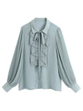 hulianfu Snican pleated sleeve cascading ruffle bow tie office ladies blouse chic fashion female tops women camisas femininas Chiffon New