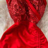 Hulianfu Summer Women Dress Sexy Lace-up Halter Sleeveless Sequins Party Dress High Waist Drawstring Ruched Irregular Backless Club Dress