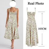 Hulianfu A Line Floral Printing Dress Midi Sexy Dress Prom Club Night Dresses Summer Bodycon Women Party Dress Dress Elegant