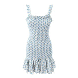 High Quality  Holiday Summer Strap Sleeveless Elegant Women Ruffled A-line Mini Dress