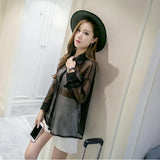 Hulianfu Spring Chiffon Transparent Shirt Women's Long Sleeve See-through Blusas Ropa De Mujer Summer Sun-proof Zipper Coats Jacket