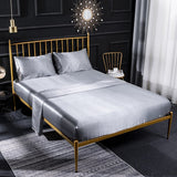 HULIANFU Luxury Emulation Silk Fitted Sheet 3/4 Pcs Sets Solid Color Satin Double Fitted Bed Sheet Set Pillowcases Queen Size Bedsheet