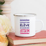 HULIANFU Merci Maîtresse/Atsem Print Coffee Mug Creative Enamel Cups Drinks Water Milk Cup Mug School Home Handle Drinkware Teacher Gifts
