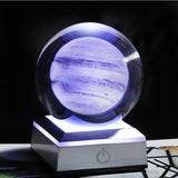 HULIANFU New 80mm K9 Crystal Solar System Planet Globe 3D Laser Engraved Sun System Ball with Touch Switch LED Light Base Astronomy Gifts