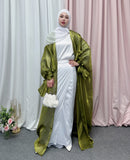 hulianfu Summer Eid Djellaba Abaya Dubai Shiny Soft Puff Sleeves Muslim Dress Silky Abaya Dubai Turkey Muslim Dress Islam Abayas WY800