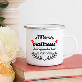 HULIANFU Merci Maîtresse/Atsem Print Coffee Mug Creative Enamel Cups Drinks Water Milk Cup Mug School Home Handle Drinkware Teacher Gifts