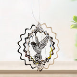 HULIANFU Stainless Steel 3D Rotating Wind Chimes Hummingbird Life Tree Owl Hanging Ornaments Outdoor Home Garden Farmhouse Spiner Decor