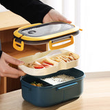 HULIANFU Lunch Box 2 Layers Grids Student Office Worker Microwave Hermetic Bento Box Outdoor Picnic Fruit Food Container with Fork Spoon