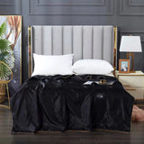 HULIANFU Luxury Emulation Silk Quilted Quilt Queen High End Spring Summer Satin Quilts Mechanical Wash Soft Comfortable Thin Comforter