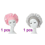 HULIANFU Women Night Sleep Hair Caps Silky Bonnet Satin Double Layer Adjust Head Cover Hat For Curly Springy Hair Styling Accessories