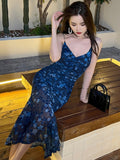 Hulianfu Sexy Lace Evening Maxi Dresses for Women Party Floral Strap Backless Bandage Bodycon Dress Club Beach Robe Femme Summer