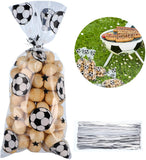 HULIANFU Soccer Party Favors Bag Heat Sealable Treat Candy Bags Goodie Bags Football Theme Gift Bags with Twist Ties for World Cup