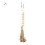 HULIANFU Wood Bead Garland Farmhouse Wall Hanging Home Decor DIY Handmade Garland with Jute Rustic Wall Tassel Bead Ornament Boho Gift