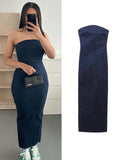 Hulianfu Off Shoulder Denim Dress Woman Blue Corset Long Dress Women Midi Bodycon Dresses For Women 2023 Elegant Party Dress