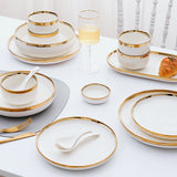 HULIANFU White Porcelain Plates for Food Dinner Set Dishes Salad Soup Bowl Ceramic Plates and Bowls Set Tableware Set Service for 4/6/8