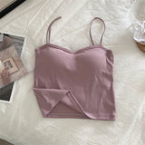 Hulianfu Woman Padded Tank Top Women Spaghetti Strap Vest Sexy Camisole With Bra Female Crop Tops Dropshipping