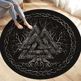 HULIANFU Viking Valknut Yggdrasil Tree of Life Area Rug Round Carpets Rugs for Living Room Bedroom Foot Pad Decoration,Non-slip Floor Mat