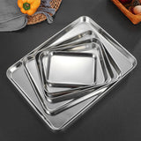 HULIANFU Stainless Steel Food Storage Trays Rectangle Steamed Sausage Fruit Pans Water Bread Kitchen Baking Shallow Dish Serving Plate