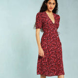 Polka Dot Print Midi Dress Woman Elegant Embroidery Short Sleeve V-neck Vestidos  Summer Femme Vintage Casual Long Robes