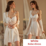 hulianfu New Stain Sleepwear Women Set Sexy Night Dress Robe Sets Camisole Lace Pajamas Backless Lingerie Sleep Tops Bathrobe Summer