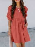 Hulianfu Summer Short-sleeved Dress Fashion New Loose Puff Sleeves Oversize Breasted Solid Color Dress Dresses Women
