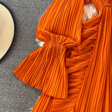 hulianfu Holiday Style Ankle Length Long Dresses Women  Spring New V Neck Puff Sleeve Lace Elegant Evening Party Summer Dress
