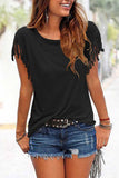 hulianfu Short-sleeve Loose Tassel T-shirt(3 Colors)