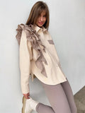hulianfu -  Ruffled Patchwork Fashion Shirts For Women Pocket Lapel Casual Long Sleeve Cardigan Elegant Contrast Female Blouse Y2k Top