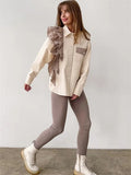 hulianfu -  Ruffled Patchwork Fashion Shirts For Women Pocket Lapel Casual Long Sleeve Cardigan Elegant Contrast Female Blouse Y2k Top