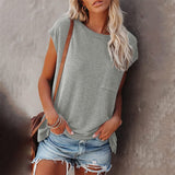 Solid Tops Tee Shirts Women Pocket T-shirt Summer Casual O-neck Loose T Shirt Short Sleeve Female Soft Tops mujer camisetas