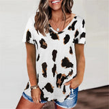 Leopard V Neck Woman tshirts Long Sleeve Loose Top Women Casual Soft Tops Tee Shirts Female harajuku mujer camisetas