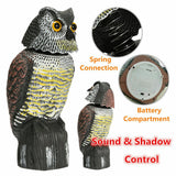 HULIANFU Realistic Bird Scarer Plastic Owl Scarecrow with Rotating Head and Sound for Garden Yard Bird Repellent Outdoor Pest Control