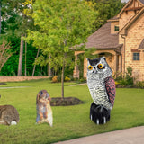 HULIANFU Realistic Bird Scarer Plastic Owl Scarecrow with Rotating Head and Sound for Garden Yard Bird Repellent Outdoor Pest Control