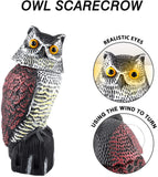 HULIANFU Realistic Bird Scarer Plastic Owl Scarecrow with Rotating Head and Sound for Garden Yard Bird Repellent Outdoor Pest Control